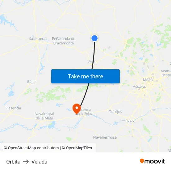 Orbita to Velada map