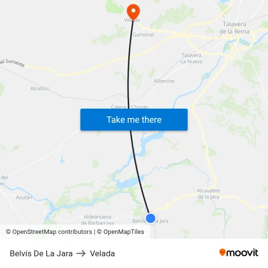 Belvís De La Jara to Velada map