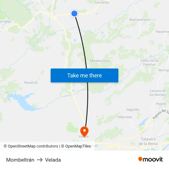 Mombeltrán to Velada map