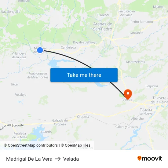 Madrigal De La Vera to Velada map