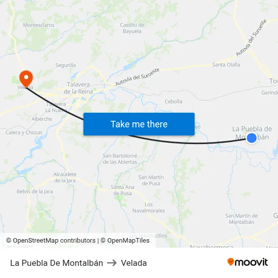 La Puebla De Montalbán to Velada map