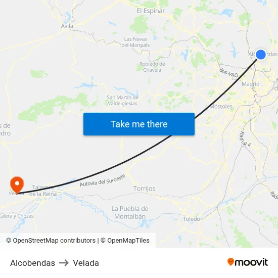 Alcobendas to Velada map