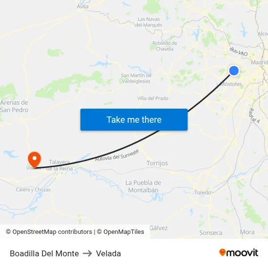 Boadilla Del Monte to Velada map