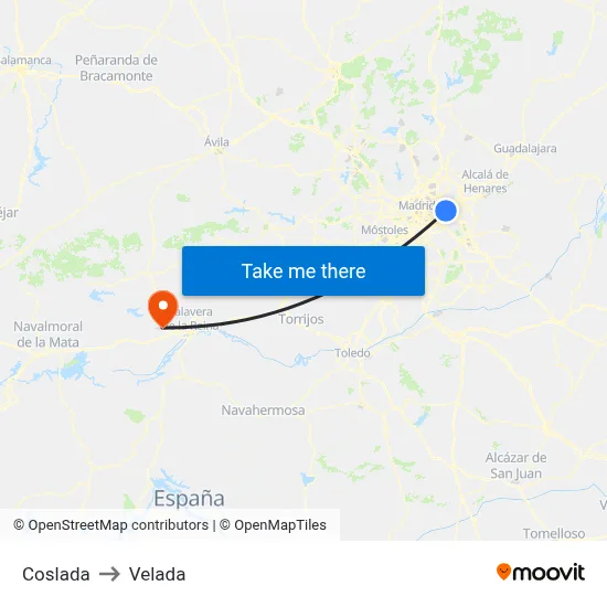 Coslada to Velada map