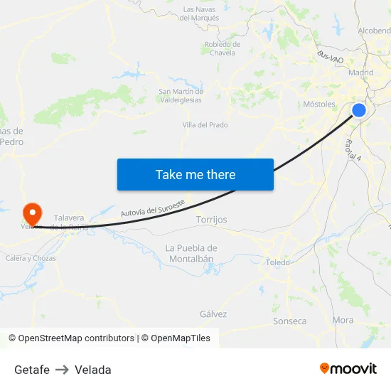 Getafe to Velada map