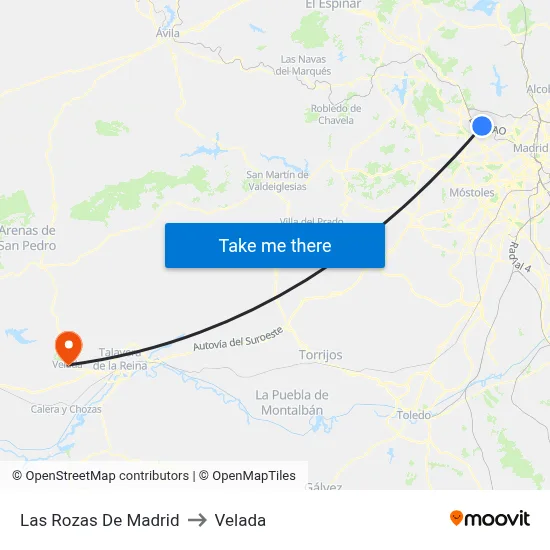 Las Rozas De Madrid to Velada map