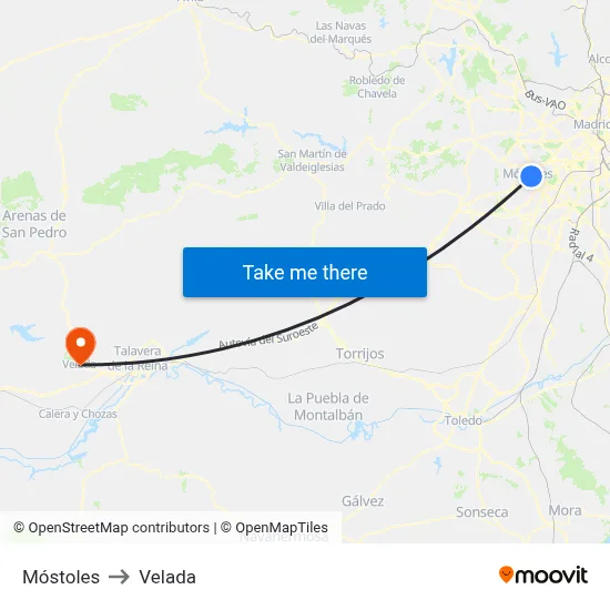 Móstoles to Velada map