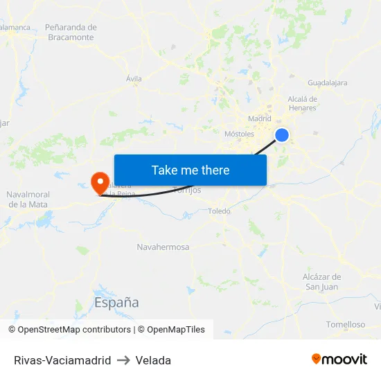 Rivas-Vaciamadrid to Velada map