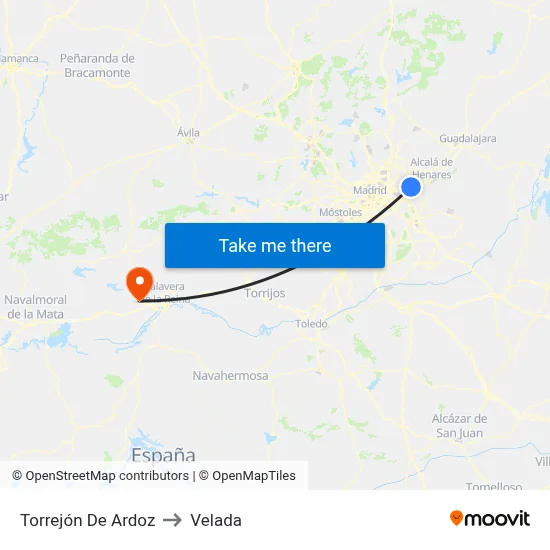 Torrejón De Ardoz to Velada map