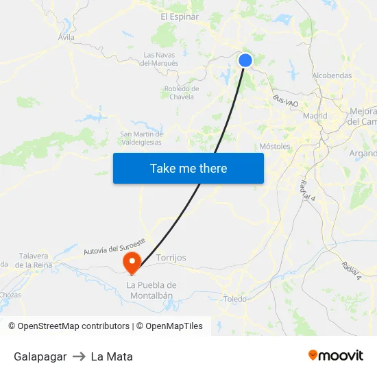 Galapagar to La Mata map