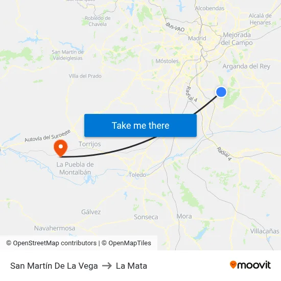 San Martín De La Vega to La Mata map