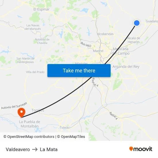 Valdeavero to La Mata map