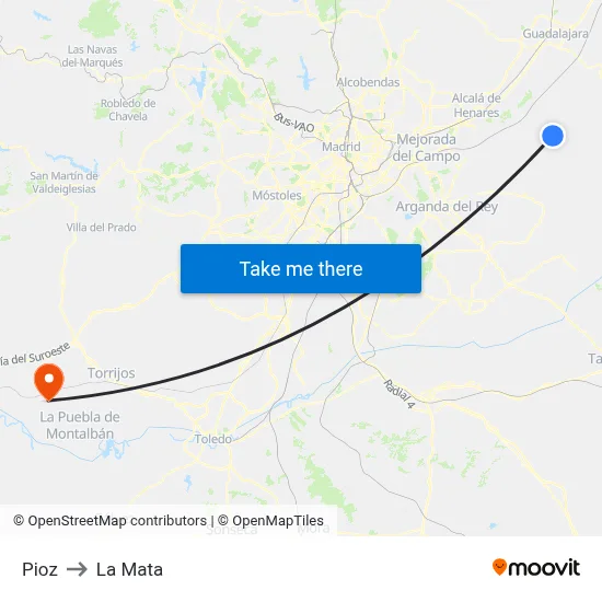 Pioz to La Mata map