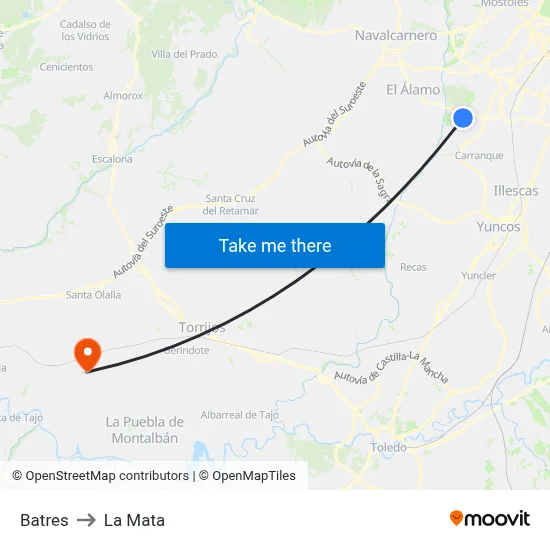 Batres to La Mata map