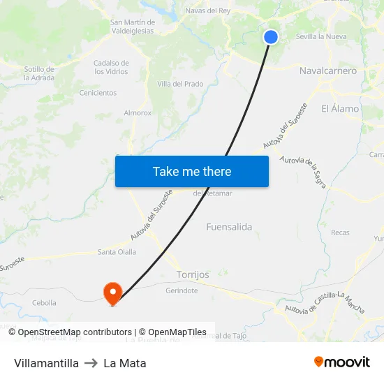 Villamantilla to La Mata map