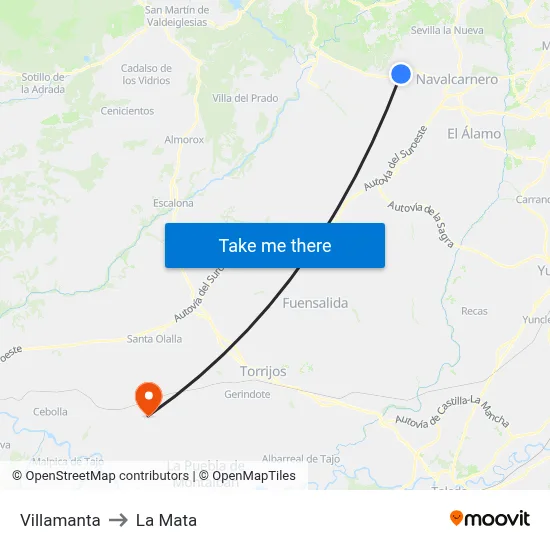 Villamanta to La Mata map