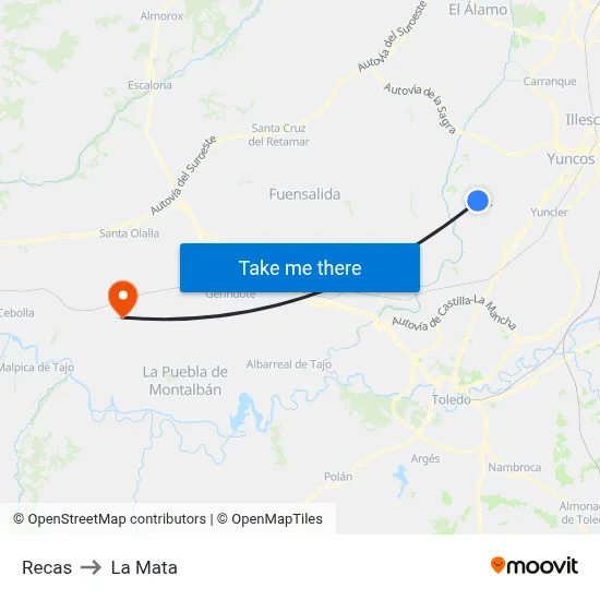 Recas to La Mata map