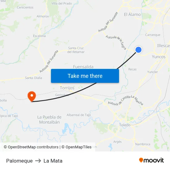 Palomeque to La Mata map