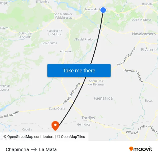Chapinería to La Mata map
