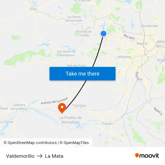 Valdemorillo to La Mata map