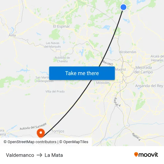 Valdemanco to La Mata map