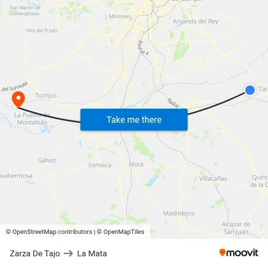 Zarza De Tajo to La Mata map