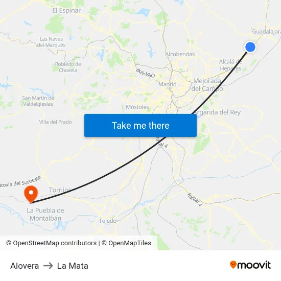 Alovera to La Mata map
