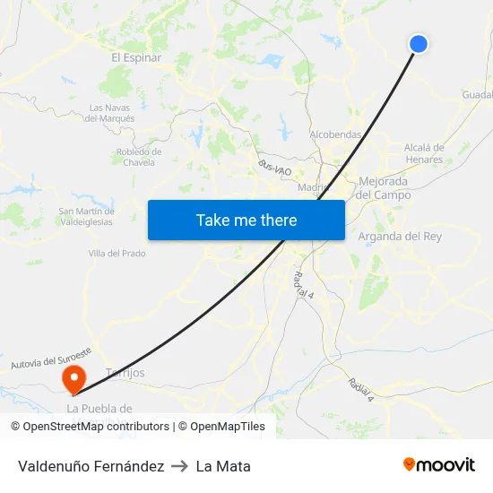 Valdenuño Fernández to La Mata map