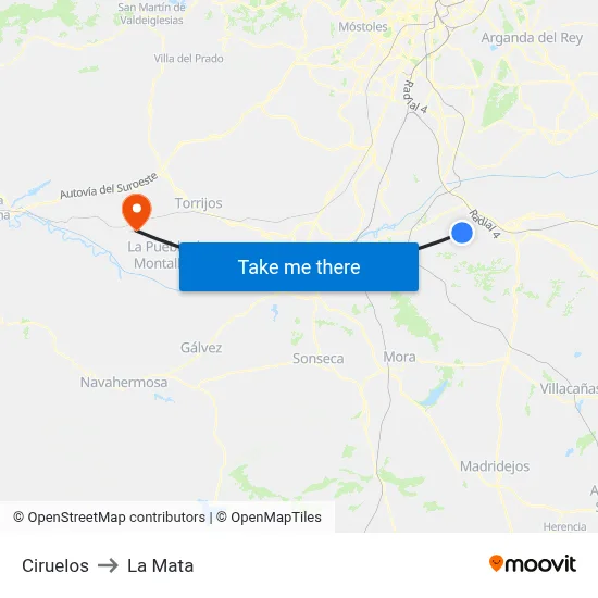 Ciruelos to La Mata map