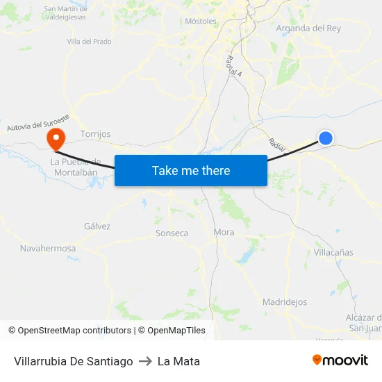Villarrubia De Santiago to La Mata map