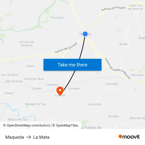 Maqueda to La Mata map