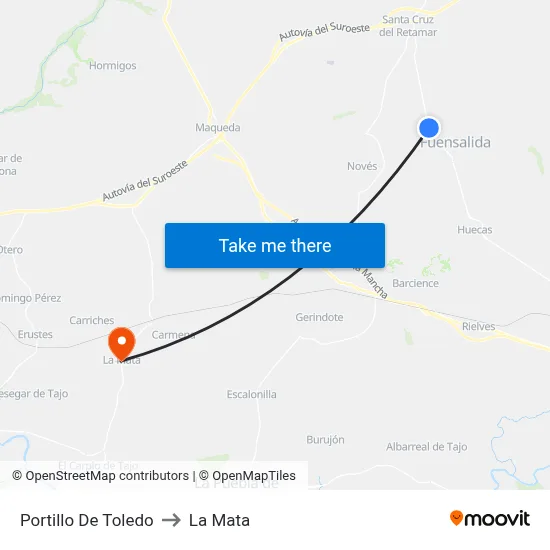 Portillo De Toledo to La Mata map