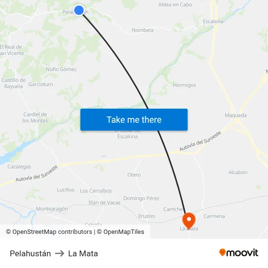 Pelahustán to La Mata map