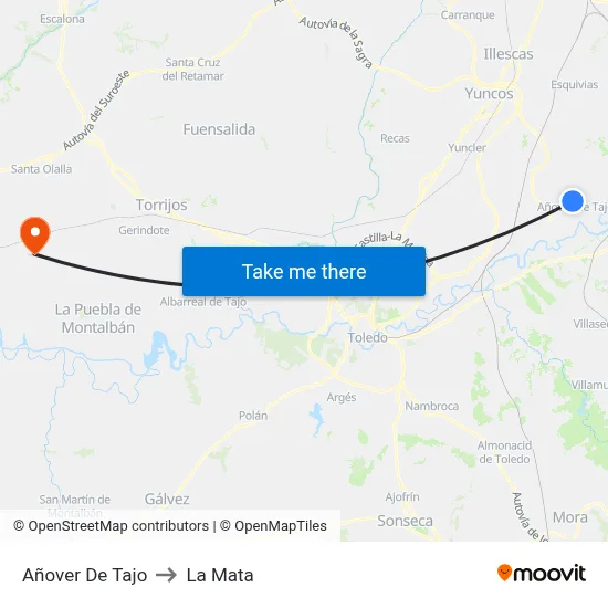 Añover De Tajo to La Mata map