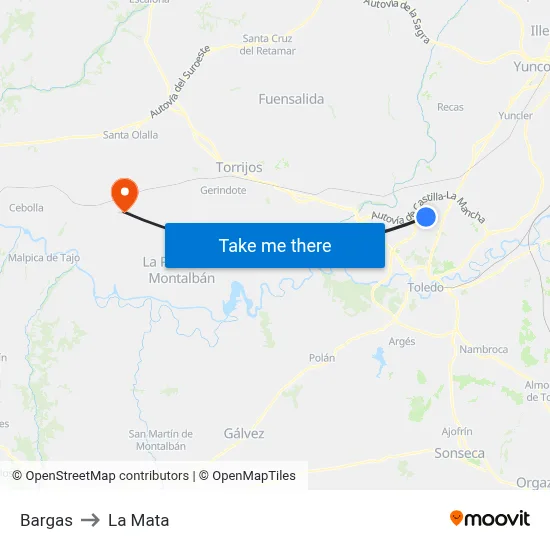 Bargas to La Mata map
