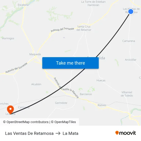 Las Ventas De Retamosa to La Mata map