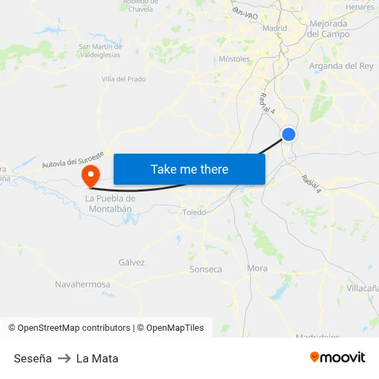 Seseña to La Mata map