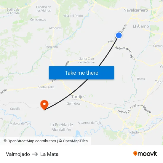 Valmojado to La Mata map