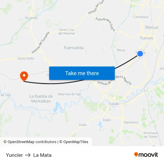 Yuncler to La Mata map