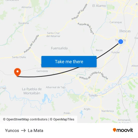Yuncos to La Mata map