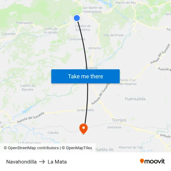 Navahondilla to La Mata map