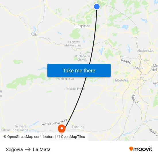 Segovia to La Mata map