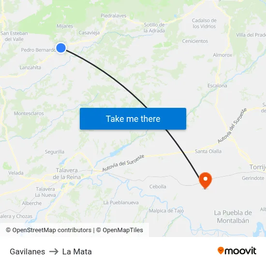 Gavilanes to La Mata map