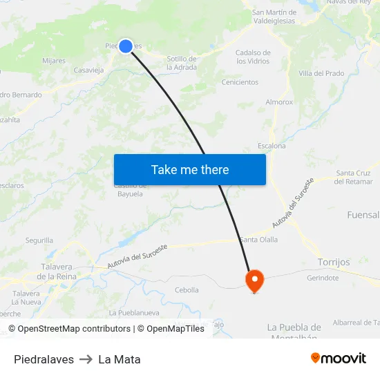 Piedralaves to La Mata map