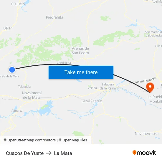 Cuacos De Yuste to La Mata map