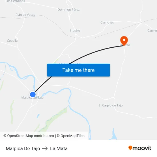 Malpica De Tajo to La Mata map
