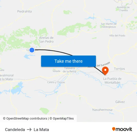 Candeleda to La Mata map