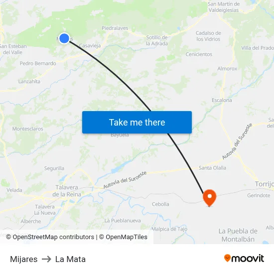 Mijares to La Mata map