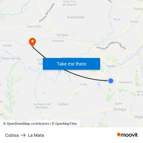 Cobisa to La Mata map