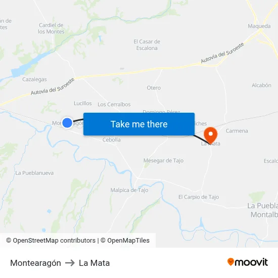 Montearagón to La Mata map